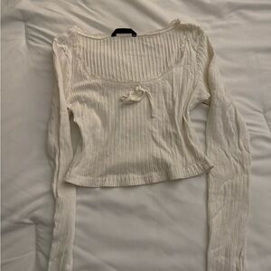 Elegant Cream Ribbed Women's Top